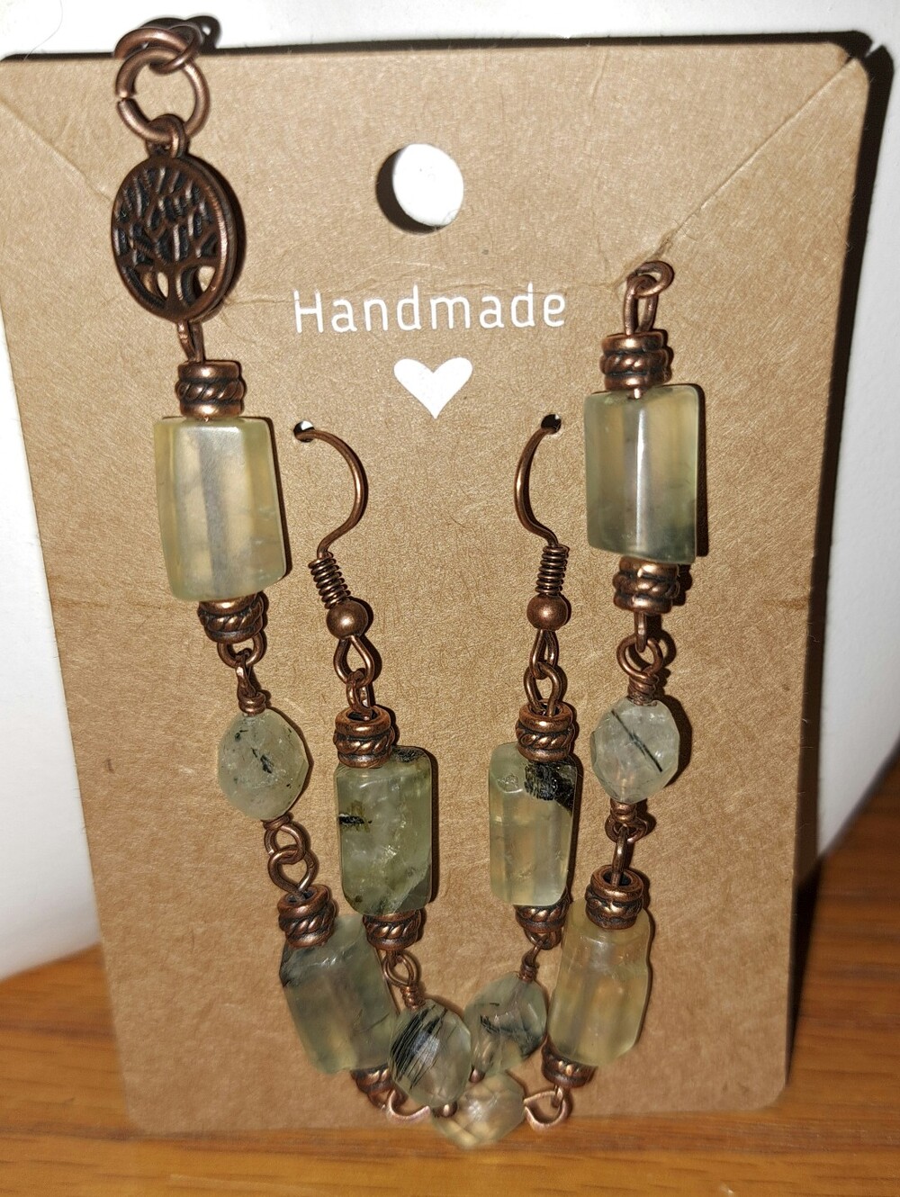 Semiprecious Phrenite Beaded 7-8" Bracelet & Earring Set, Lobster Claw Clasp